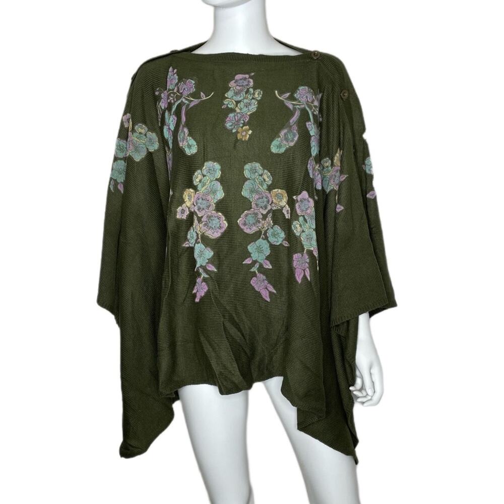 The Look by Randolph Duke Women's Button Top Floral Knit Poncho Sweater sz XS
